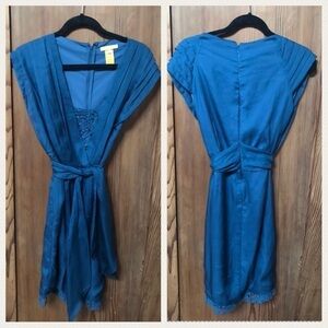 Catherine Malandrino 100% Silk Lace & Pleats Blue Dress